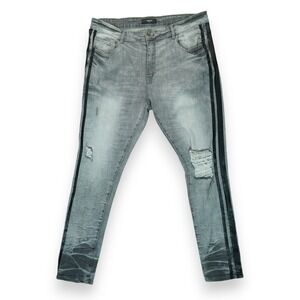 AMIRI Denim Men's Jeans Gray‎ Side Striped Skinny Size 40 ~ 40"x32" ~ Made USA